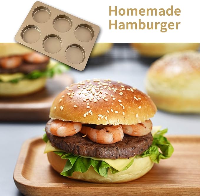 Hamburger Bun Pan Deep Dish Cookie Pan, Nonstick Hamburger Bread Forms 4 Inch Cake Pan Mini Round Disc Pan for Baking Burger Buns English Muffin Whoopie Pies Muffin Top