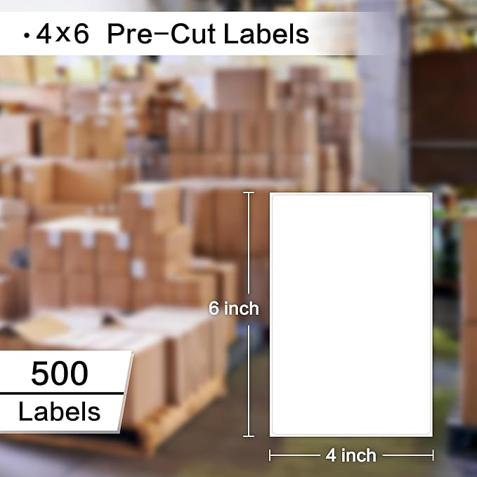 L LIKED 500 Pre-Cut 4x6 Sheet Shipping Labels for Laser & Inkjet Printers, Single Sheet, Self Adhesive Address Mailing Postage Stickers (500 PCS)