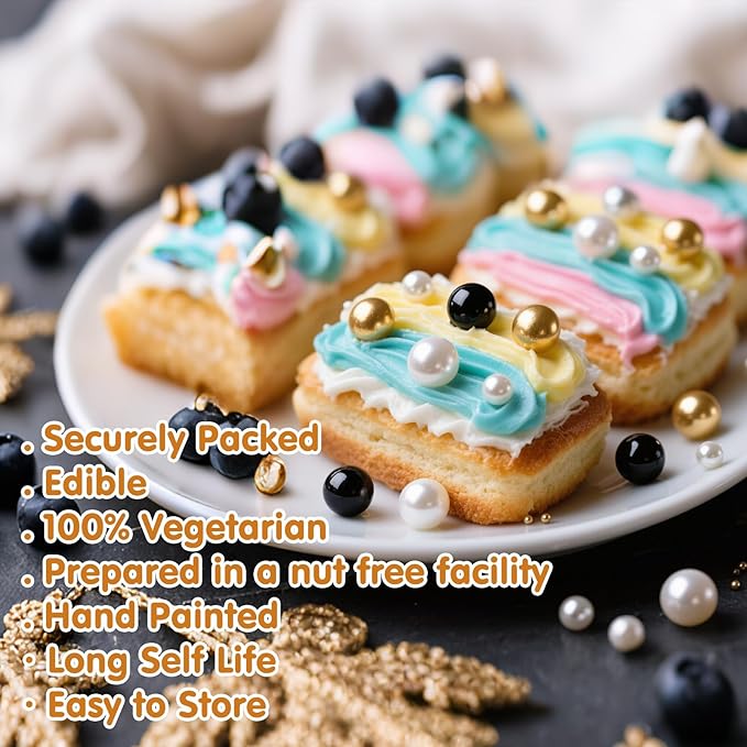 Christmas Edible Pearl Sprinkles for Cake Decorating,4 Pack,5.3oz,Gold Silver White and Black Sugar Pearls Sprinkle Mix,Perfect for Cake Decorations,Baking,Ice Cream,Cookies,Cupcake Topper,Birthday Holiday Party Wedding Valentines Supplies