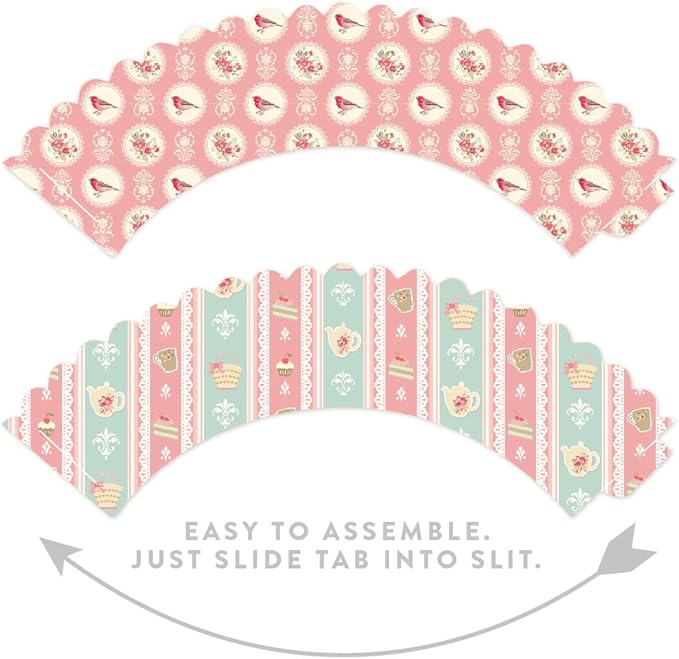 Andaz Press Party Cupcake Wrapper Decorations, Tea Party Blush Pink, Pastel Blue and Yellow Roses, 24-Pack, Theme Colored Bulk Cake Supplies