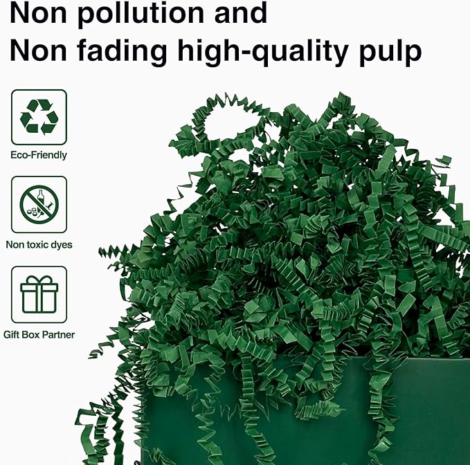 2LB Crinkle Paper Shred Filler for Bag Gift Box Basket Paper Shreded Stuffing Decoration for Christmas Day Holiday Party (Green)