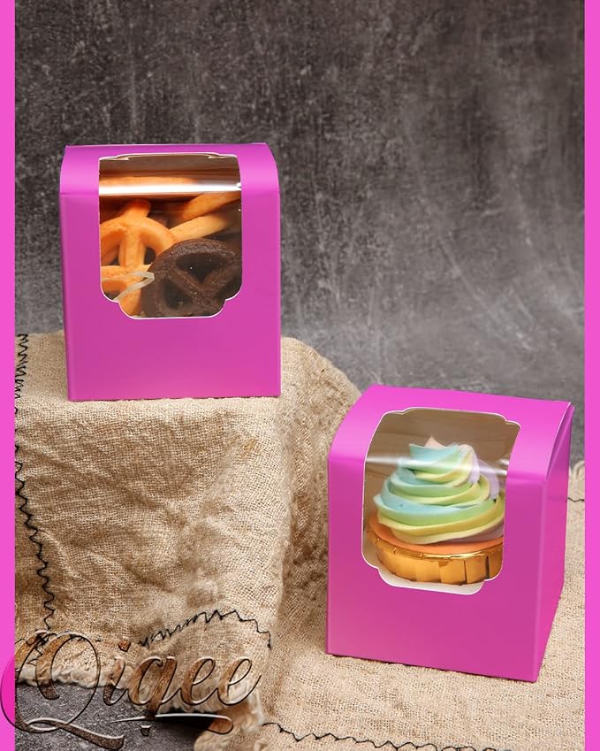 qiqee Roland Cupcake Boxes Individual Cupcake Container 60pcs 3.5" x 3.5" x 3.5" Auto-Pop up Single Cupcake Boxes (60 Boxes+60 Inserts)