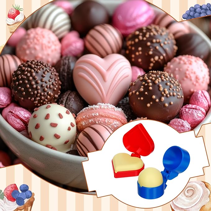 2 Pcs Round and Heart Cake Pop Mold Press Set, Sphere and Heart Cake Pop Cutter and Pusher, Baking Tools Accessories for Home Baking, Birthday Parties, Wedding Desserts