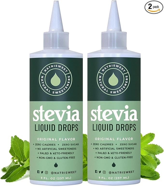Natrisweet Liquid Stevia Drops, 8oz 2pack, Pure Sweetener from Stevia Extract, Plant-Based Sugar Substitute, Zero Calorie Keto Sweetner, Mix Liquid Sugar into Drinks and Treats, Non-GMO