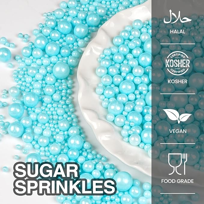 Blue Pearl Sprinkles for Cake Decorating, Edible Baking Candy, 150g/5.29oz Mix Size, Cake Topper Decorations, Cupcake, Foodgrade for Kid's Birthday Christmas Party