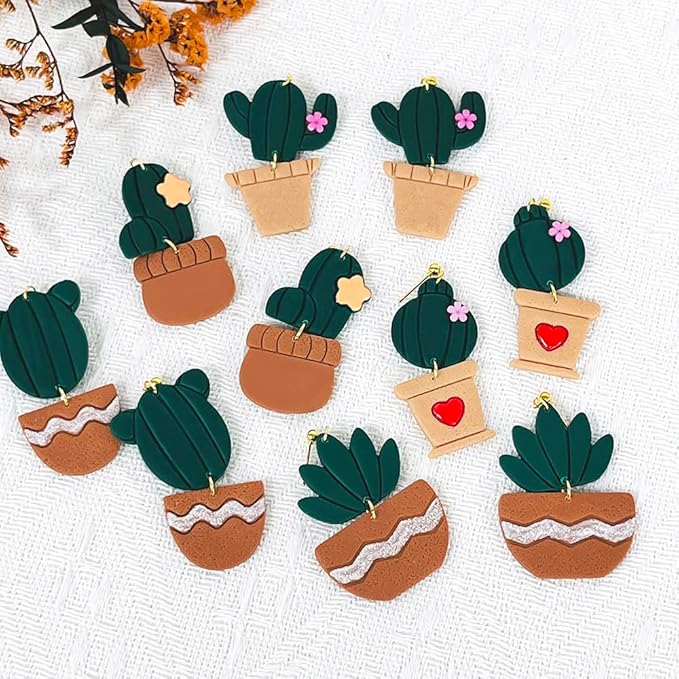 Xaekicr Cactus Polymer Clay Cutters – 10 Pcs Plant and Pot Clay Cutters Set for Earrings and DIY Crafts, Polymer Clay Tools for Jewelry Making
