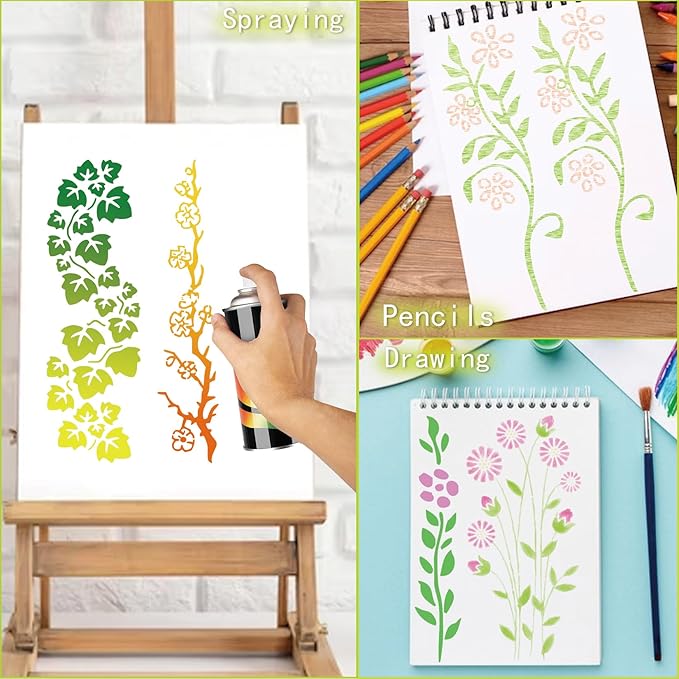 12 Pieces Leaf Vine Stencils Leaves Floral Spring Stencil Reusable DIY Crafts Drawing Templates Stencils for Painting on Wood Wall Canvas Furniture Home Décor (Vine)