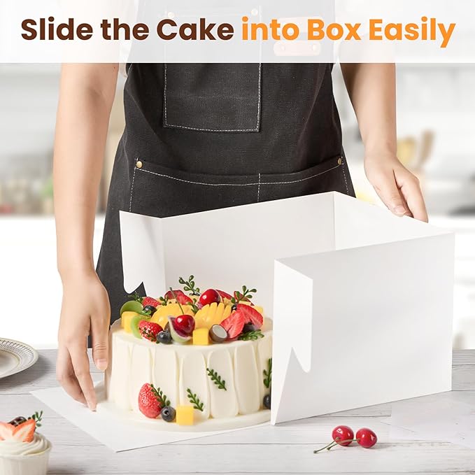 Ocmoiy 2 Sets Cake Boxes with Cake Boards, 10 x 10 x 8 Inches White Bakery Boxes with Window Tall Cake Containers for Wedding Birthday Party