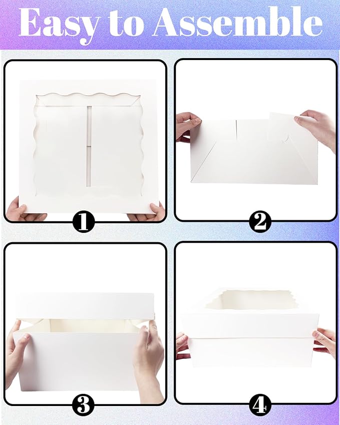 Bakepacker 36pcs 12x12x8 inch Cake Boxes with Window - 18 Packs White Cake Boxes & Boards + 10 Meters Silk Ribbon