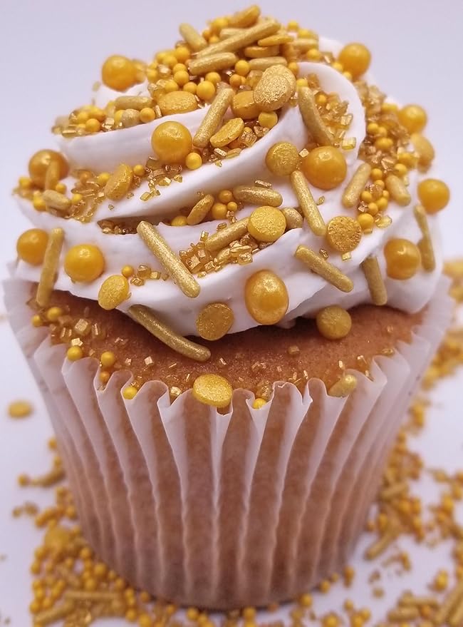 NCS Stay Golden Gold Edible Candy Sprinkle Mix, 8 ounce - Great for Cupcakes, Cookies, Cakes, Cake Pops
