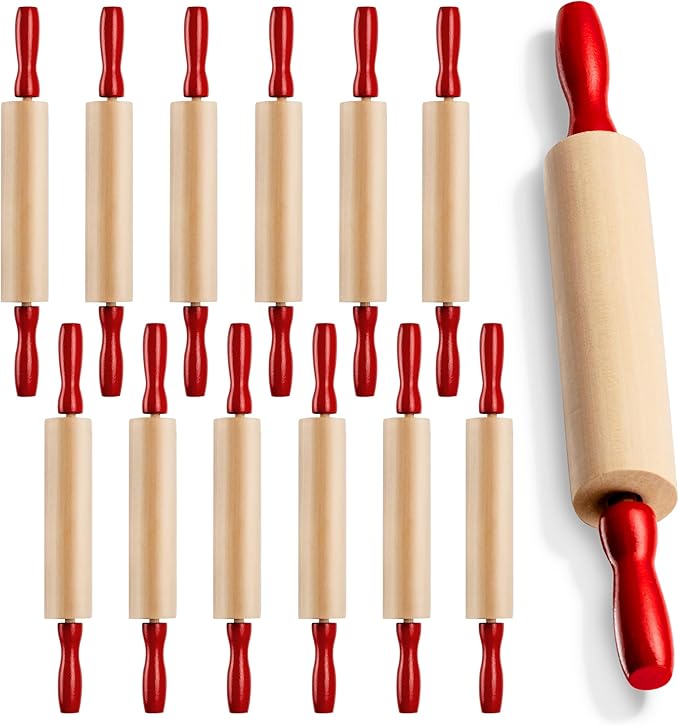 Mini Rolling Pin 7.5 Inch (Pack of 12) Set for Play Dough Accessories Small Rolling Pin For Dough - Wood Kids Pins with Handles for Foods, Accessories
