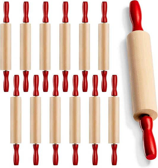 Mini Rolling Pin 7.5 Inch (Pack of 12) Set for Play Dough Accessories Small Rolling Pin For Dough - Wood Kids Pins with Handles for Foods, Accessories