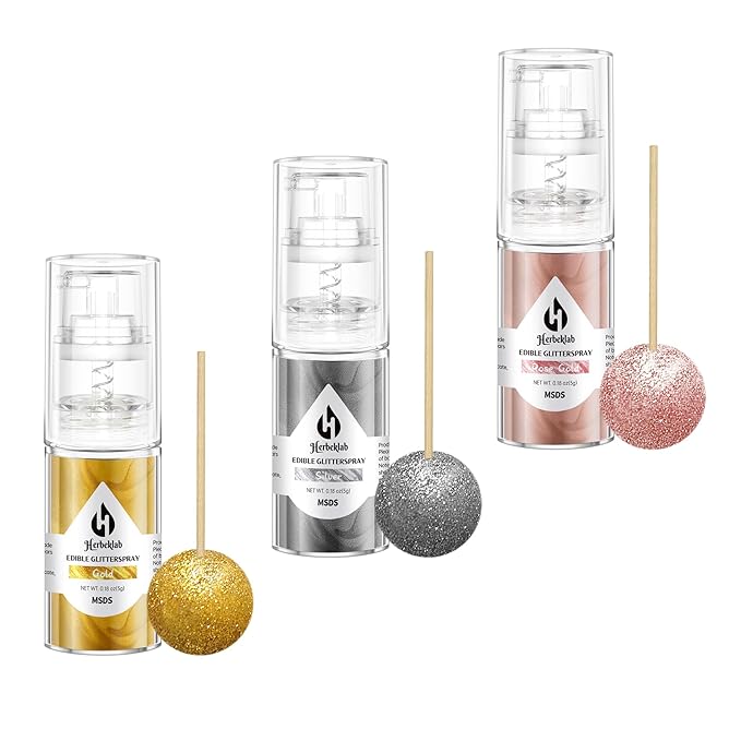 Edible Glitter Spray - 3 Colors Edible Spray Glitter Food Grade Metallic Shimmer Powder Gold Silver Rose Gold Cake Sprinkles for Cookie Decorating Chocolate Strawberry, 5g/Bottle