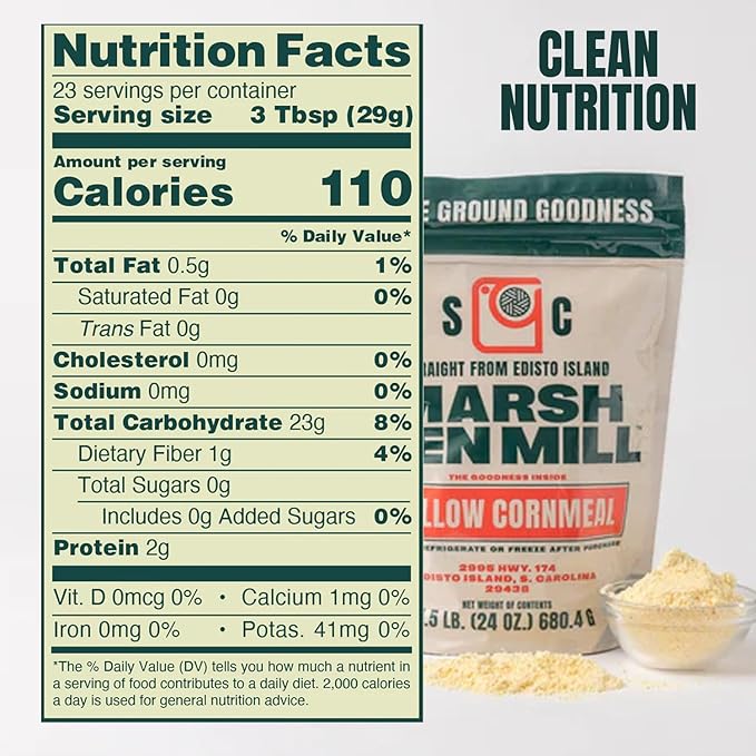 Marsh Hen Mill Stone Ground Yellow Cornmeal | Premium Heirloom Corn Flour | All Purpose Flour For Baking & Cooking | Consistent Results | Grown on Family Farm | Organic Cornmeal | 24 Oz Pack