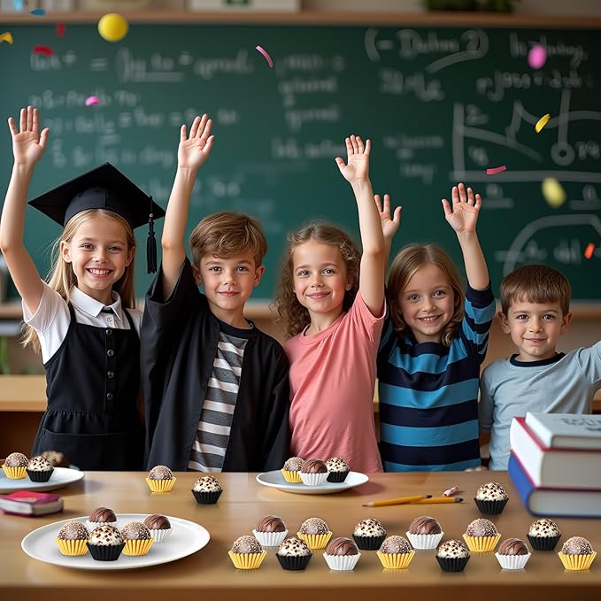 AUGSUN 400pcs Graduation Mini Foil Cupcake Liners Golden Silver Black Cupcake Baking Cups Metallic Mini Muffin Cupcake Wrappers for Graduation New Year Party Cake Candy Chocolate Decorations Supplies