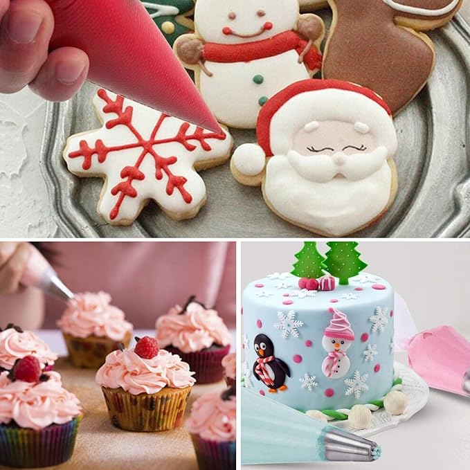 Piping Bags 100 Pcs 14" Disposable Pastry Bags, Heavy-Duty Anti-Burst Icing Bags for Cake Decorating, Cupcakes, Cookies, Macarons, Chocolate. Works with Wilton Tips & Couplers, Leak-Proof PE Material