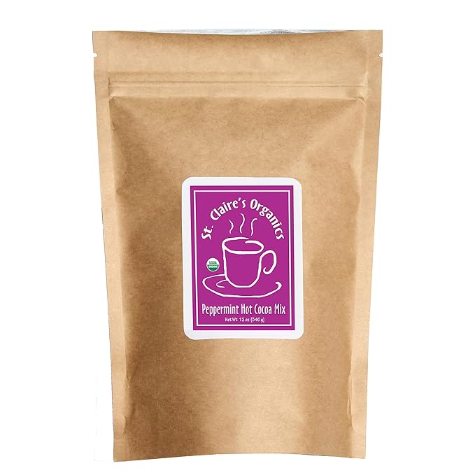 St. Claire's Organic Gourmet Hot Cocoa, (Peppermint, 12 Ounce. Bag, 20 servings) | Allergen-Free, Vegan, GMO-Free, Gluten-Free | Made in our Allergen-Free facility