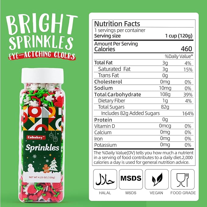 Christmas Red Heart Sprinkles for Cake Decorating 4.2 oz Edible Holiday Red Green and White Snowflake Confetti Sprinkles for Cupcake Topper Cookie Chocolate Cake Ice cream Decorations Baking Xmas Party