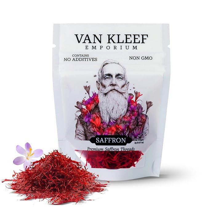 Van Kleef Emporium, Superior Saffron Threads (Super Negin) Premium grade Saffron Spice for Paella, Risotto, Tea's, and Nutritional Uses (2 Grams)