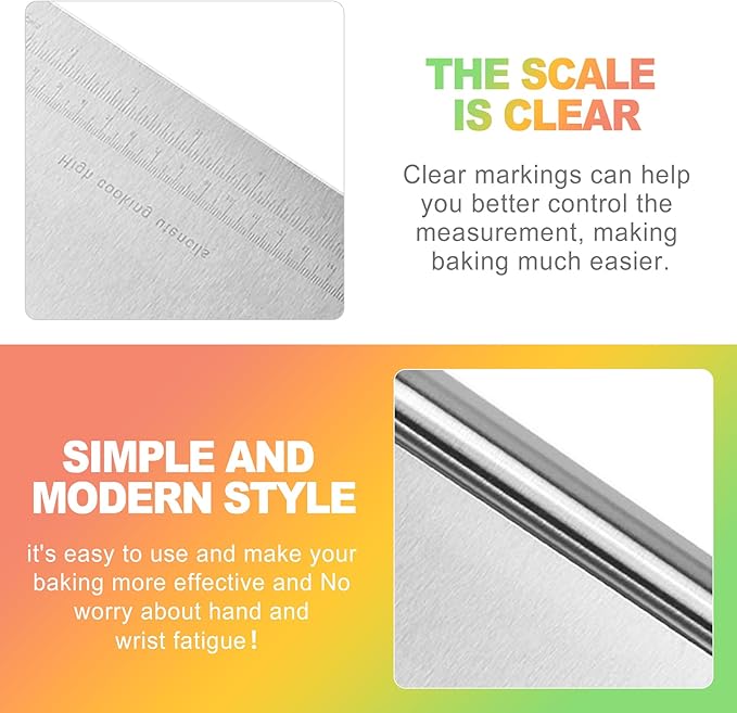 ZukoCert 2-Pack Stainless Steel Bench Scraper – Durable Dough Cutter with Built-In Measuring Ruler (Multipurpose Tool for Pizza, Cake, Baking & Pastry Work, Easy to Clean)