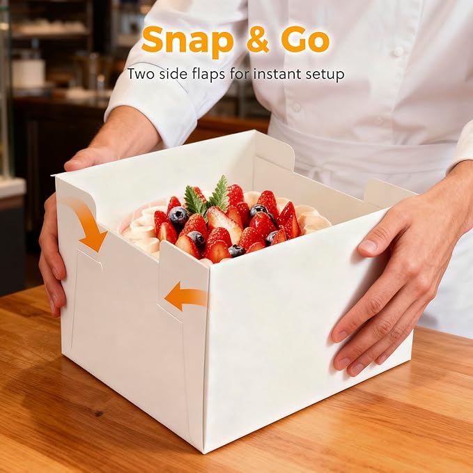 3 Sets Cake Boxes,10x10x8 Inch Tall Cake Box with Cake Boards 10",Disposable Cake Containers with Lids,White Bakery Boxes with Large Window,for Layer Cakes,Pies,Donuts,Cookies,Wedding,Birthday,Party