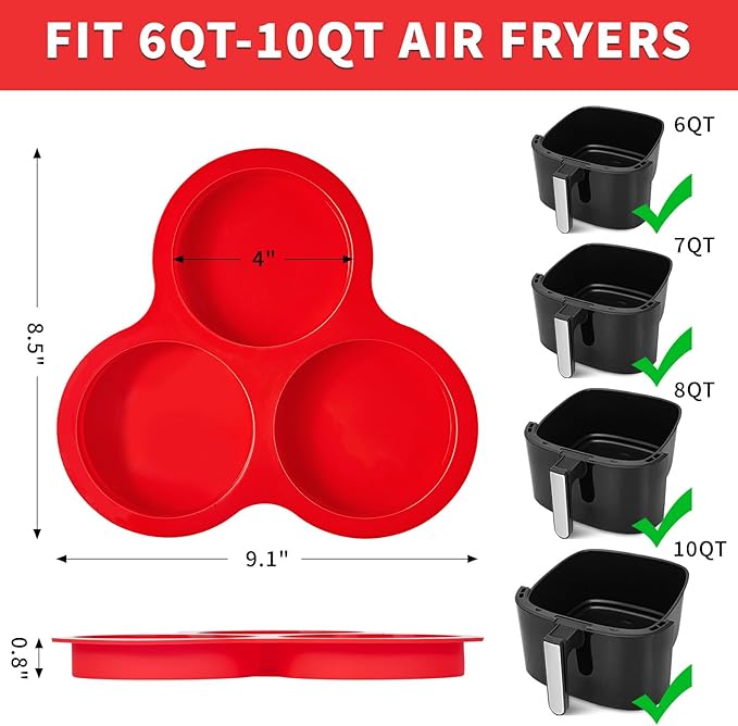 2 Pack Air Fryer Silicone Egg Molds, 4 Inch Jumbo Round Muffin Top Pans for Breakfast Sandwiches, Egg Bites, Hamburger Buns, Tart, Pancake