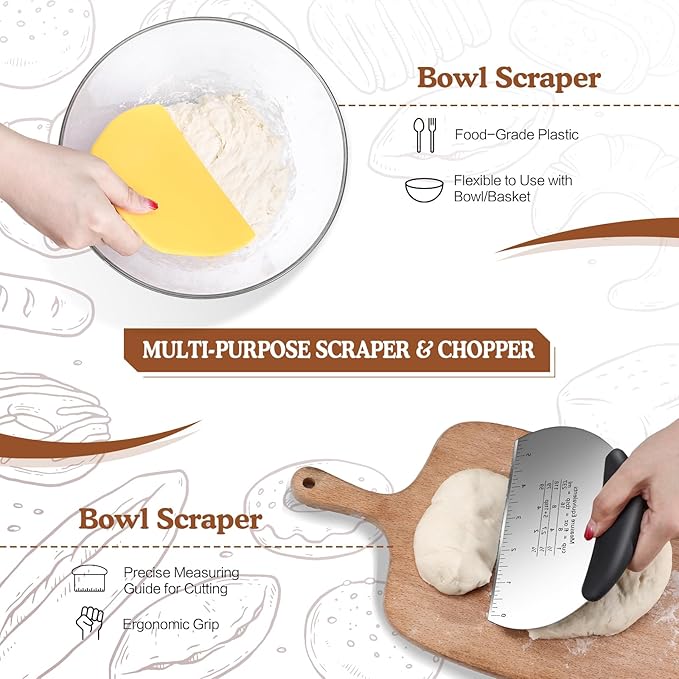 Sourdough Starter Kit, 9'' Round Banneton Proofing Basket, 36oz Sourdough Starter Jar, Bread Lame, Dough Scraper, Dough Whisk & Silicone Bread Sling
