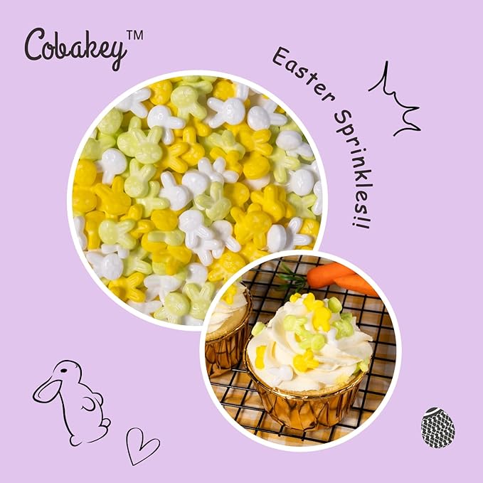 Cobakey Bunny Sprinkles for Cookies 3.52 Ounce Spring Sprinkles for Baking Yellow & Green Edible Bunny Perfect for Easter Cake Decorations, Baking, Ice Cream, Cookies, Cupcake Topper