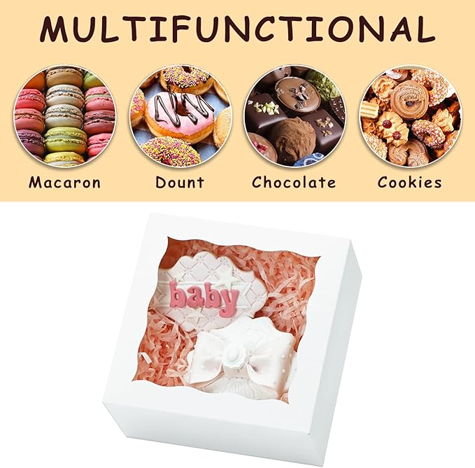 50pcs 5x5x2.5 Inch Cookie Boxes with window Bakery Boxes Dessert Treat Box Chocolate Covered Strawberries Box for Wedding Party Birthday