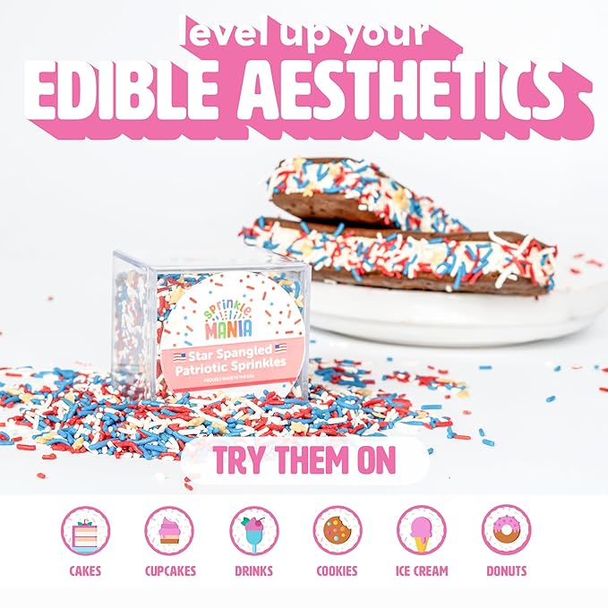 Decorative 4th of July Sprinkles - Our Red, White, Blue & Gold Patriotic Sprinkles for Cake Decorating Are Proudly Made in the USA - Our 4th of July Treats are Red 3 Free (Stars & Stripes, 3.5oz)