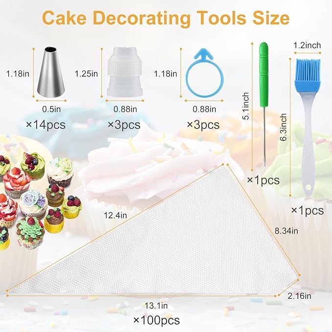 firstake Piping Bags and Tips Set - 100pcs Disposable Piping Bags, 12 Inch Icing Bags, Thickened Pastry Bags, Anti Burst Frosting Bags, Non-slip Cake Decorating Bags for Baking Cupcake and Cookies
