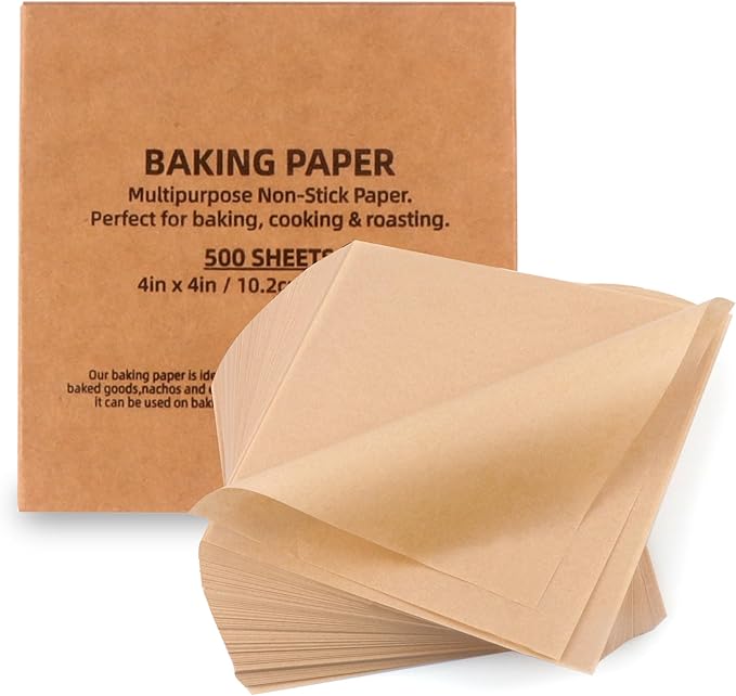 500 Pcs Parchment Paper Baking Sheets, 4"x4" Precut Non-Stick Baking Parchment Paper Sheets Bun Sheet Pan Liners.Baking Grilling Air Fryer Steaming Bread Cup Cake Cookie (Brown-4"x4")