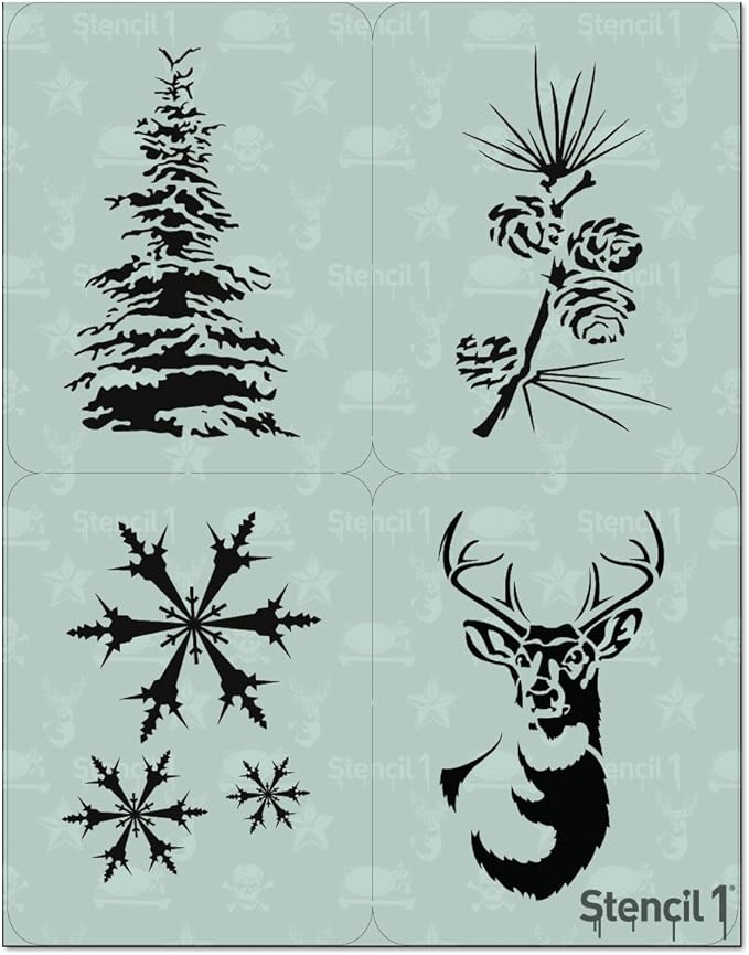 Stencil1 Winter Christmas 4 Pack Set Stencil – Reusable Winter Christmas Template for DIY Crafts, Holiday Decor, Painting on Wood, Fabric, Cards & More - 8.5" x 11"