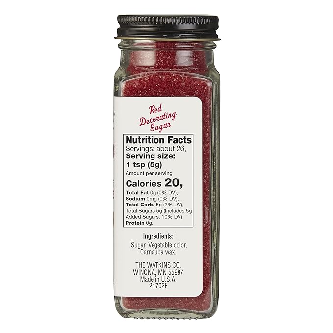 Watkins Red Decorating Sugar, Non-GMO, Kosher, 4.7 Ounce Jar, 2-Pack