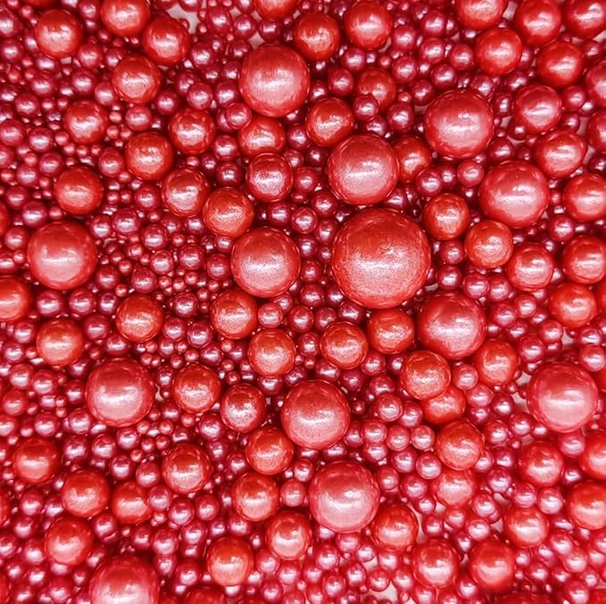 Edible Red Sugar Pearls Sprinkles Candy Mix Size Pearls Cake Decorations Cupcake Toppers Cookie Decorating Perfect for Wedding Party Valentine Halloween Christmas Supplies 4.58OZ