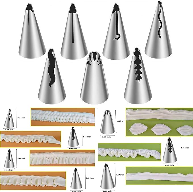 10pcs Cake Decorating Icing Piping Tip Set, Pleated Skirt PipingNozzles Set Ruffle Piping Tips Stainless Steel Frosting TipsDecorating Tips for Cake Cupcakes Cookies with A Cleaning Brush(10pcs)