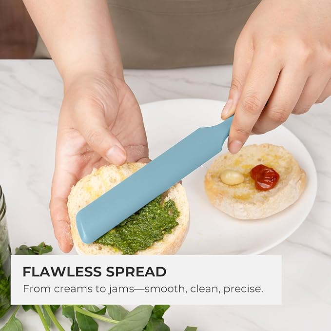 Elihome Skinny Silicone Jar Spatula Spreader, BPA Free,Heat-Resistant Scraper, 10in Long Narrow Stirring Stick, Seamless Flexible Peanut Butter Spreader for Scraping Icing and Jam (Slate)