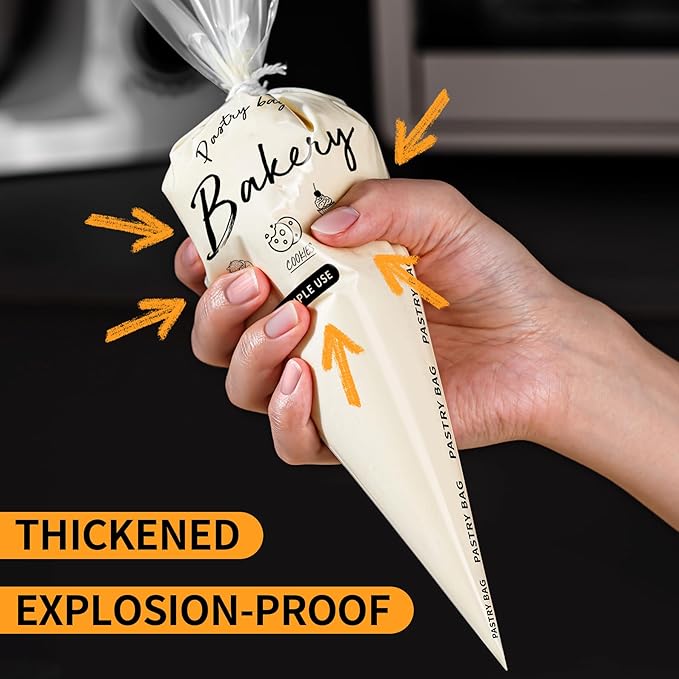 100 Pcs Disposable Piping bags, Anti Burst Pastry Bag - Thickened Pastry Bags, Tipless Piping bags For Royal Icing, Ideal for Cakes And Cookies Decoration (15 Inch)