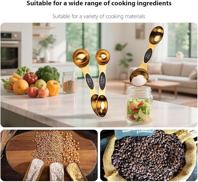 Gold Measuring Spoon Measuring Spoon Magnet Stainless Steel Colorful Double End Measuring Spoons Set of 9 Seasoning Spoon Baking Kitchen Tools