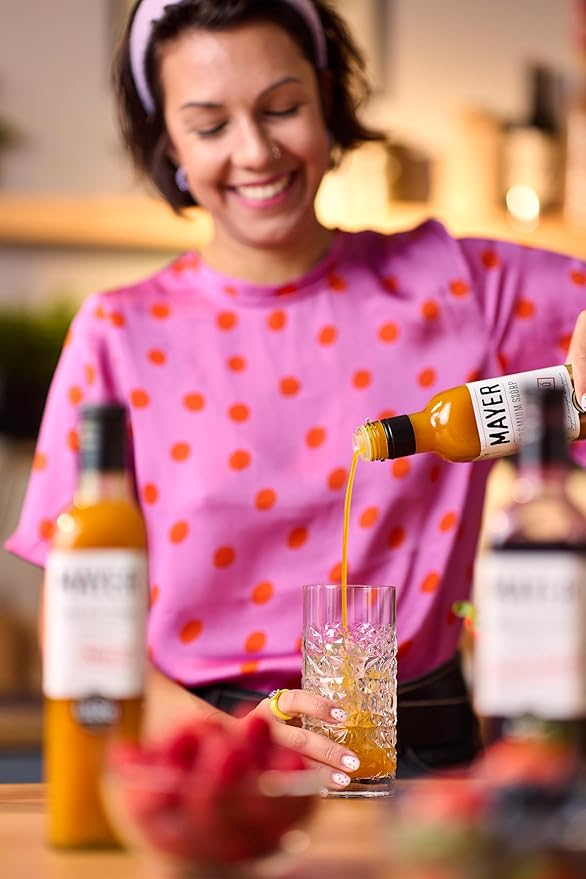 Mayer Mango Syrup for Drinks & Cocktails – Handcrafted in Hungary, Natural Mango Flavoring Syrup – Over 50% Real Fruits for Martini, Mocktail, Smoothie, Lemonade, Pancakes, Ice Cream – Vegan, Gluten-Free – (16.9 Fl Oz each / Pack of 2)