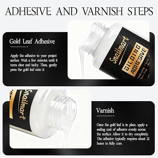 Gold Leaf Adhesive,100ml /3.52oz Water-Based Gold Leaf Glue & 100ml /3.52oz Protective Varnish with 2 Brushes - Ideal for Craft, Painting, Arts, DIY Projects