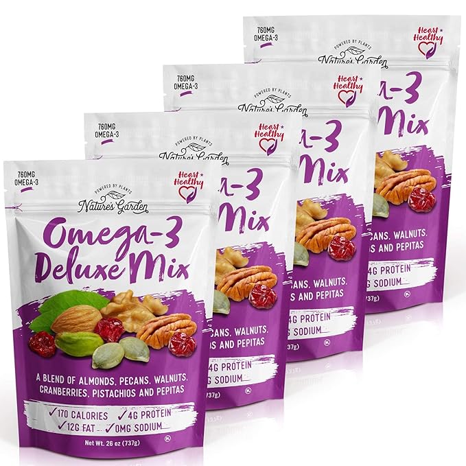 Nature's Garden Omega-3 Deluxe Mix - Power Up, Heart Healthy, Gluten Free, Antioxidant Rich, Cholesterol Free, Sodium Free, No Artificial Ingredients – 26 Oz Bag (Pack of 4)