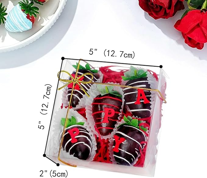 25Pack 5x5x2Inches Clear Bakery Boxes Chocolate Covered Strawberry Boxes for 4 Mini Cake Boxes Cookies Macaron Boxes Pie Boxes Browines boxes
