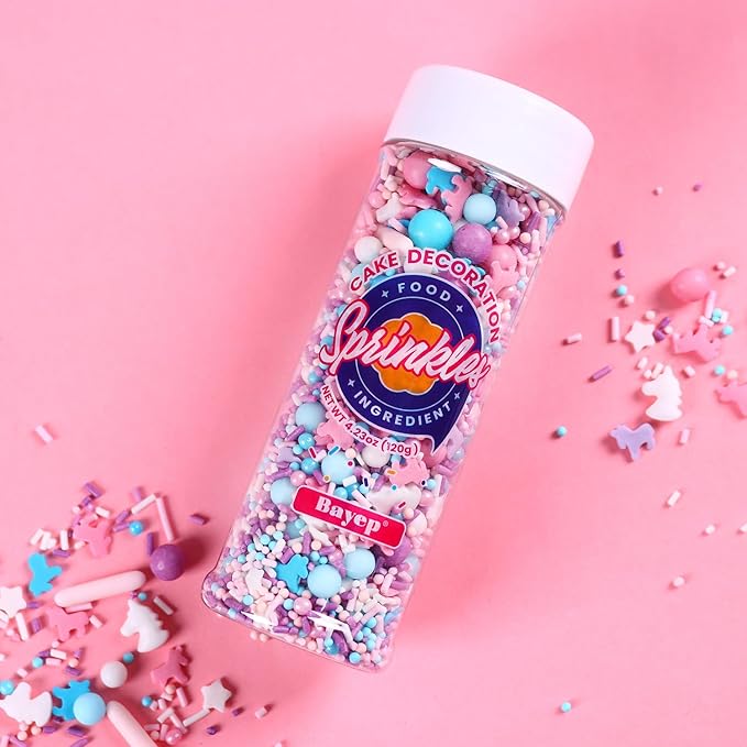 Edible Sprinkles for Cake Decorating Blue Pink Purple Unicorn Sprinkles Cake Topper Cookie Pearl Sugar Sprinkles for Cupcakes Candy Cream Decorations Jimmies Nonpareils 4.23 Ounce for Wedding Birthday Party Celebrations