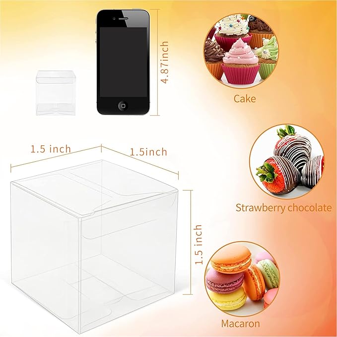 COTOPHER 120pcs Clear Favor Boxes, 1.5x1.5x1.5 Inch Clear Single Chocolate Truffle Box Plastic Mini Cube Boxes Small Gift Boxes for Wedding Favors Baby Shower
