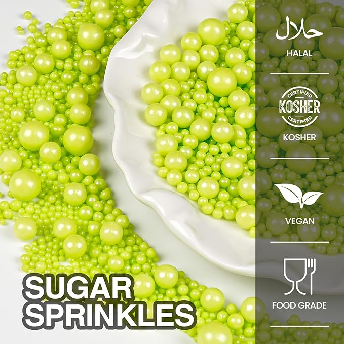 Christmas Green Pearl Sprinkles, Edible Candy Sugar Pearls, 150g/5.29oz, Mix Size, Cake Decorations & Cupcake Toppers, Wedding Party, Easter Supplies, Foodgrade Decoration