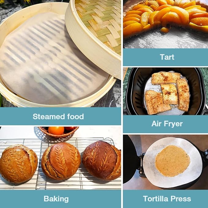 300 Pcs 8 Inch Round Parchment Paper, Round Parchment Paper for Baking, Round Parchment Liners for Tortillas, Cake Pan(White)