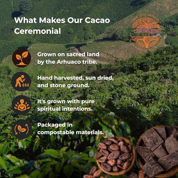 Origen Ceremonial Cacao – 100% Natural Ceremonial Grade Cacao – Unsweetened & Anti Oxidant Pure SuperFood – Indigenous Criollo from the Arhuaco Tribe – Vegan, Gluten-free