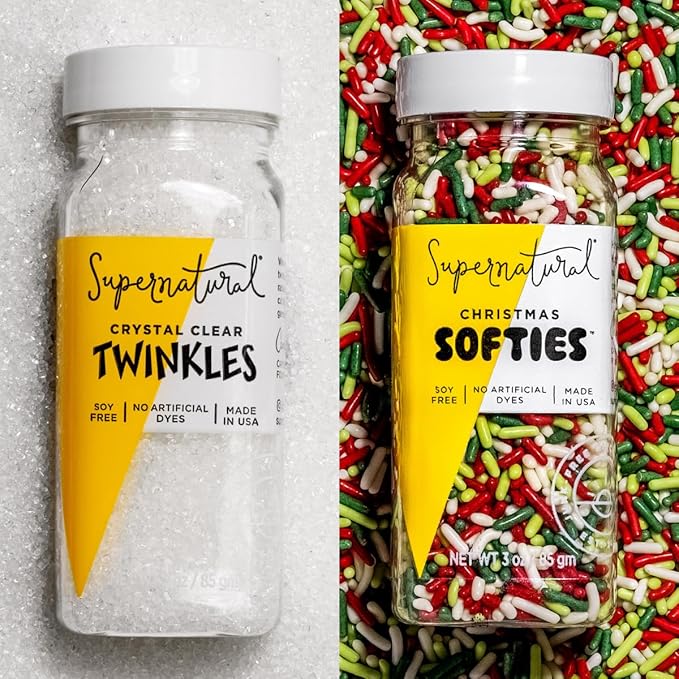Supernatural All Natural Sprinkles Dye Free Christmas Set, No Artificial Dyes, Soy Free, Gluten Free, Vegan & Dye Free Food Sprinkles, 3oz (Pack of 2)