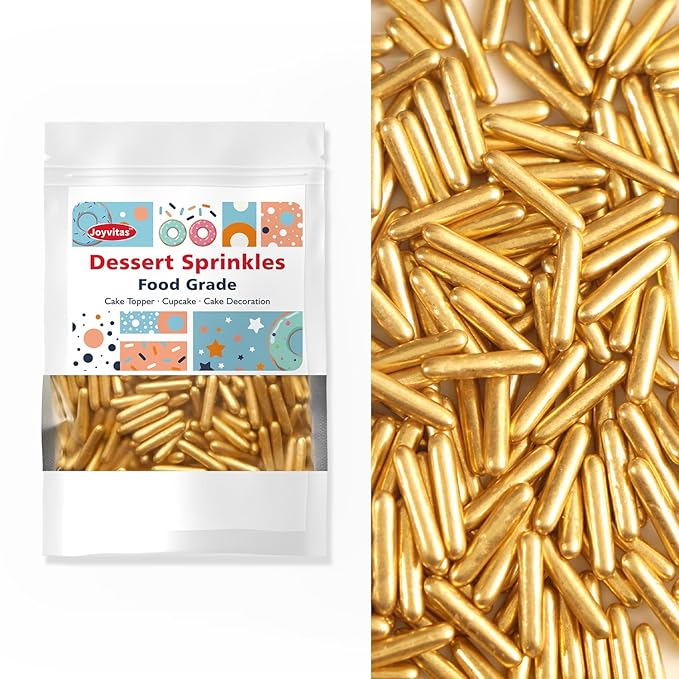 Christmas Gold Sprinkles, 150g/5.29oz, Edible Sprinkles, Metallic Rods Candy, Gold Rods Sugar For Baking, Donuts, Cakes, Cupcakes, Cookies, Wedding Party, Holiday